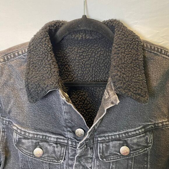 Lee Men's Denim Tucker Jacket Size Small Black Sherpa Lined Jean Coat Winter - Picture 3 of 11